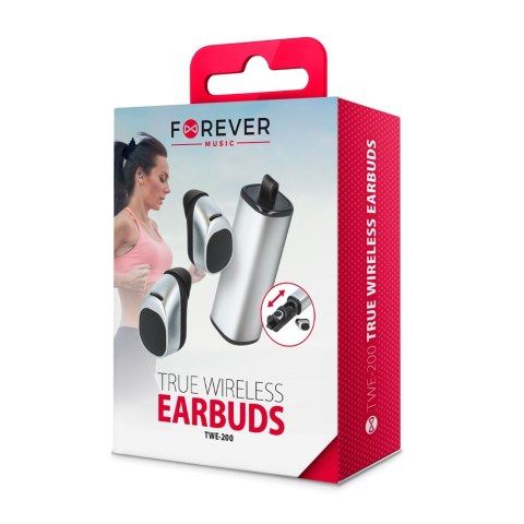 Słuchawki bluetooth Forever z etui ładującym TWE-200 srebrne