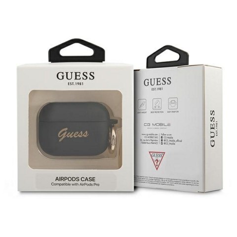 Guess etui do AirPods Pro GUAPSSSK czarne Silicone Vintage Script