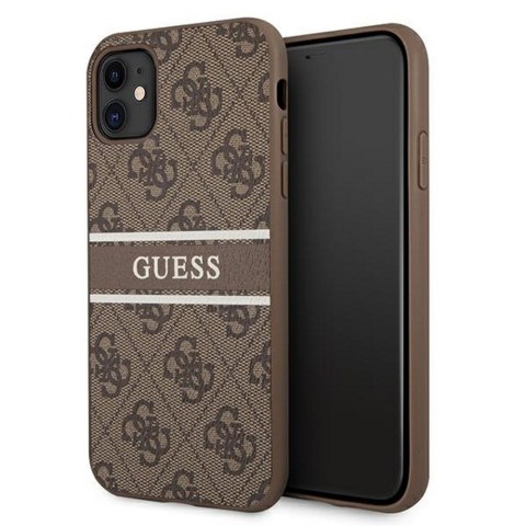 Guess nakładka do iPhone 11 GUHCN614GDBR brązowa hard case 4G Stripe
