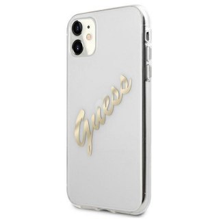 Guess nakładka do iPhone 12 / 12 Pro 6,1" GUHCP12MKTRSVGO przezroczysta hard case Vintage Script Gold