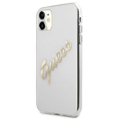 Guess nakładka do iPhone 12 / 12 Pro 6,1" GUHCP12MKTRSVGO przezroczysta hard case Vintage Script Gold
