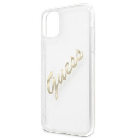 Guess nakładka do iPhone 12 / 12 Pro 6,1" GUHCP12MKTRSVGO przezroczysta hard case Vintage Script Gold