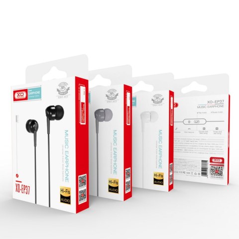 XO słuchawki przewodowe EP37 jack 3,5mm dokanałowe czarne