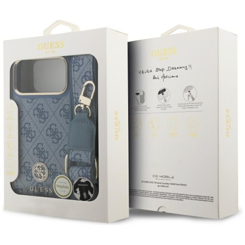 Guess nakładka 4G Strass Logo & Big Strap Metal Buttons MagSafe do iPhone 17 Pro Max niebieska