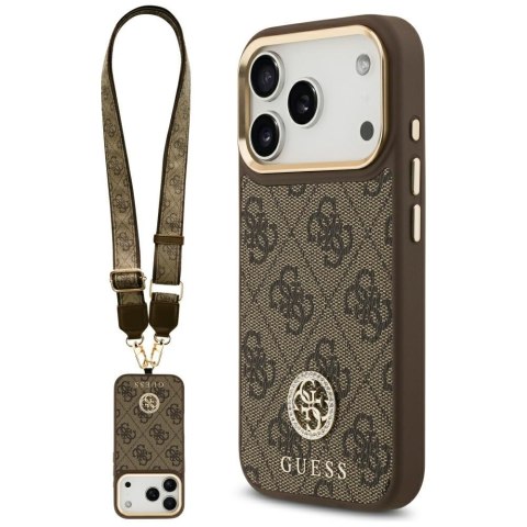 Guess nakładka 4G Strass Logo & Big Strap Metal Buttons MagSafe do iPhone 17 Pro brązowa