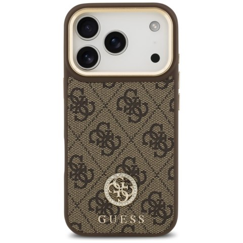 Guess nakładka 4G Strass Logo & Big Strap Metal Buttons MagSafe do iPhone 17 Pro brązowa