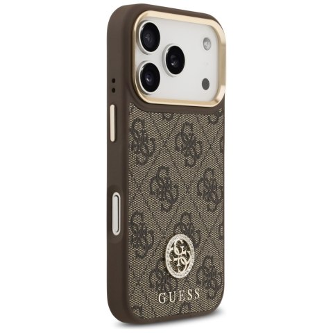 Guess nakładka 4G Strass Logo & Big Strap Metal Buttons MagSafe do iPhone 17 Pro brązowa