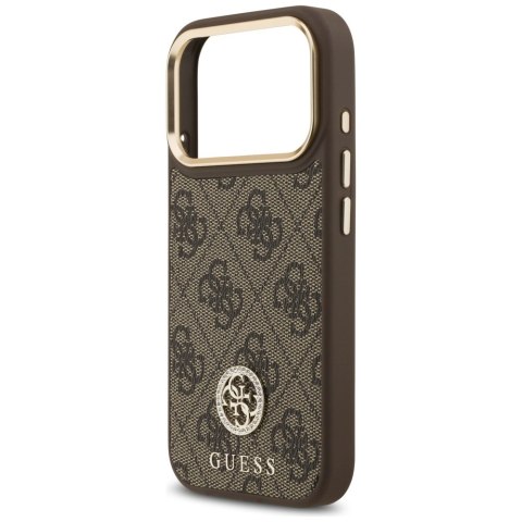 Guess nakładka 4G Strass Logo & Big Strap Metal Buttons MagSafe do iPhone 17 Pro brązowa