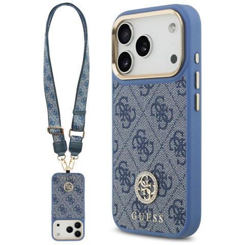 Guess nakładka 4G Strass Logo & Big Strap Metal Buttons MagSafe do iPhone 17 Pro niebieska