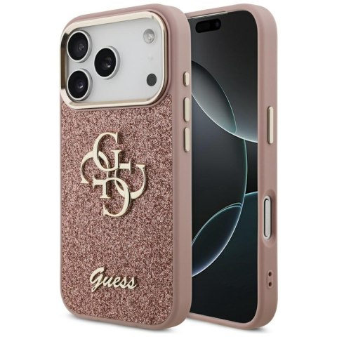 Guess nakładka Fixed Glitter Big 4G Metal Frame do iPhone 17 Pro różowa