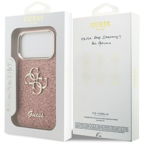 Guess nakładka Fixed Glitter Big 4G Metal Frame do iPhone 17 Pro różowa