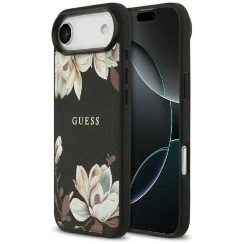 Guess nakładka Grained Flowers Classic Logo MagSafe do iPhone Air czarna