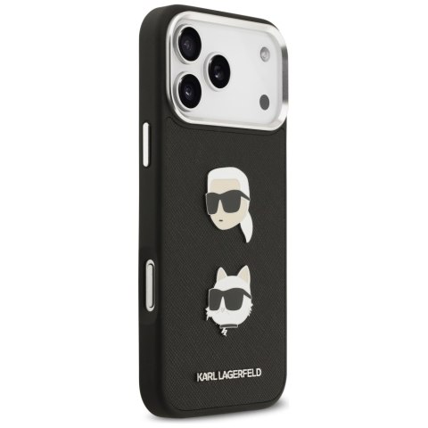 Karl Lagerfeld nakładka FW Grained Karl & Choupette Heads Pins & Logo do iPhone 17 Pro Max czarna