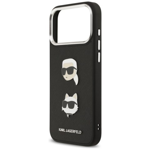 Karl Lagerfeld nakładka FW Grained Karl & Choupette Heads Pins & Logo do iPhone 17 Pro Max czarna