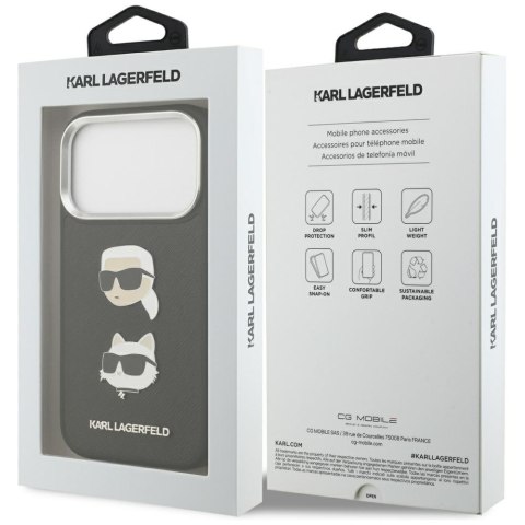 Karl Lagerfeld nakładka FW Grained Karl & Choupette Heads Pins & Logo do iPhone 17 Pro czarna