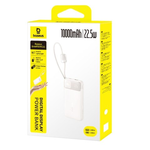 Baseus EnerFill FC11 Power Bank z Wyświetlaczem Cyfrowym i Podwójnym Kablem 22.5W 10000mAh Biały
