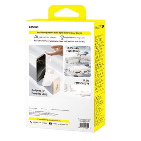 Baseus EnerFill FC11 Power Bank z Wyświetlaczem Cyfrowym i Podwójnym Kablem 22.5W 10000mAh Biały