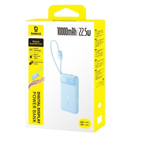 Baseus EnerFill FC11 Power Bank z Wyświetlaczem Cyfrowym i Podwójnym Kablem 22.5W 10000mAh Niebieski