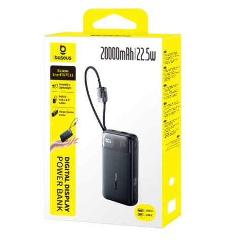 Baseus EnerFill FC11 Power Bank z Wyświetlaczem Cyfrowym i Podwójnym Kablem 22.5W 20000mAh Czarny
