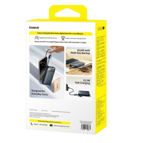 Baseus EnerFill FC11 Power Bank z Wyświetlaczem Cyfrowym i Podwójnym Kablem 22.5W 20000mAh Czarny