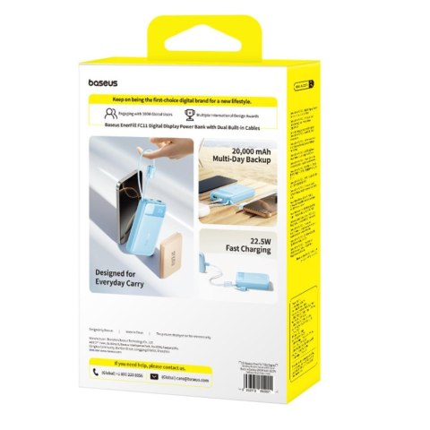 Baseus EnerFill FC11 Power Bank z Wyświetlaczem Cyfrowym i Podwójnym Kablem 22.5W 20000mAh Niebieski