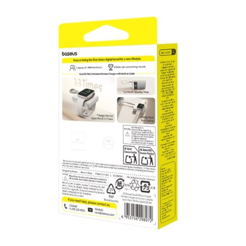 Baseus EnerFill FW11 Przenośna Ładowarka Bezprzewodowa do Apple Watch z Wbudowanym Kablem 5W Biały