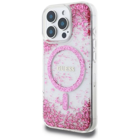 Guess nakładka HC Resin Bottom Glitter do iPhone 16 Pro Max MagSafe różowa
