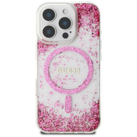 Guess nakładka HC Resin Bottom Glitter do iPhone 16 Pro Max MagSafe różowa