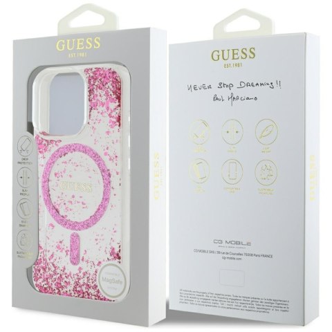 Guess nakładka HC Resin Bottom Glitter do iPhone 16 Pro Max MagSafe różowa
