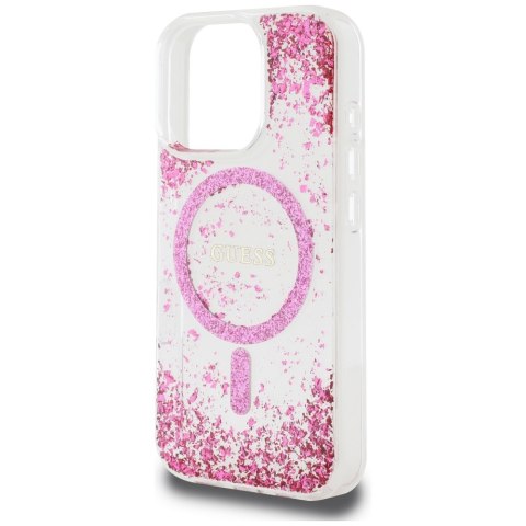 Guess nakładka HC Resin Bottom Glitter do iPhone 16 Pro MagSafe różowa