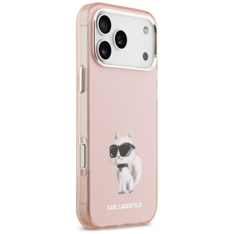 Karl Lagerfeld nakładka IML Aquarelle Choupette & Logo MagSafe do iPhone 17 Pro różowa