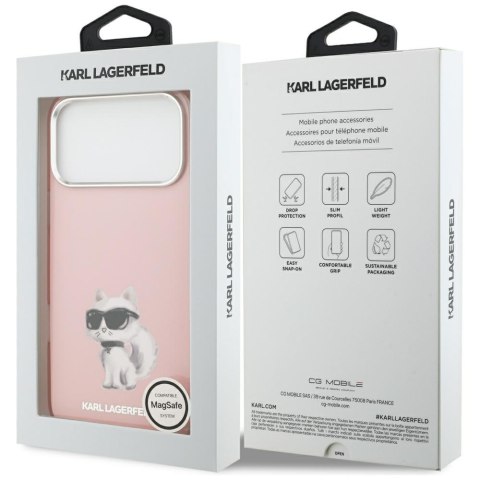 Karl Lagerfeld nakładka IML Aquarelle Choupette & Logo MagSafe do iPhone 17 Pro różowa