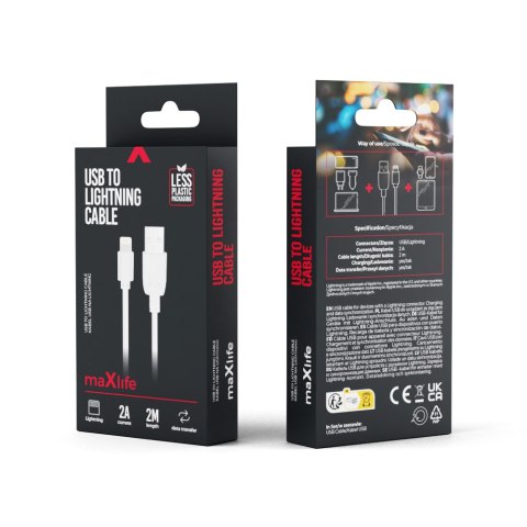 Maxlife kabel USB - Lightning 2,0 m 2A biały