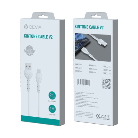Devia kabel Kintone EC145 USB - USB-C 1,0 m 2,1A biały