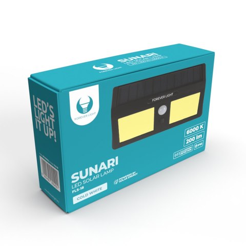 Forever Light Lampa solarna LED SUNARI FLS-18 COB PIR 3W 200lm 6000K 800mAh Li-Ion