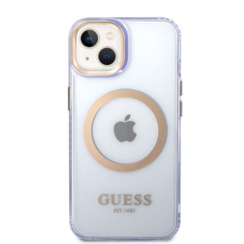 Guess nakładka do iPhone 14 6,1" GUHMP14SHTCMU purpurowa hardcase Gold Outline Translucent MagSafe