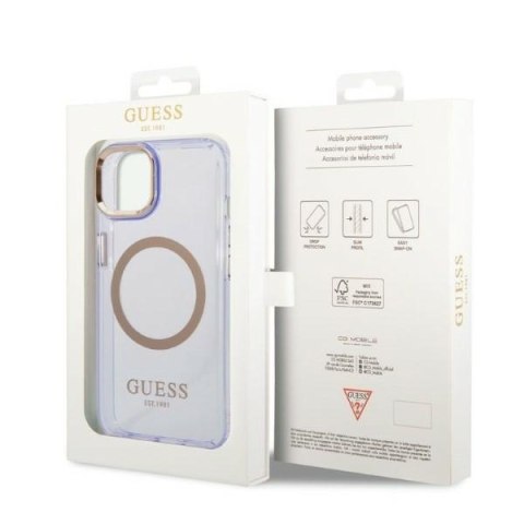 Guess nakładka do iPhone 14 6,1" GUHMP14SHTCMU purpurowa hardcase Gold Outline Translucent MagSafe
