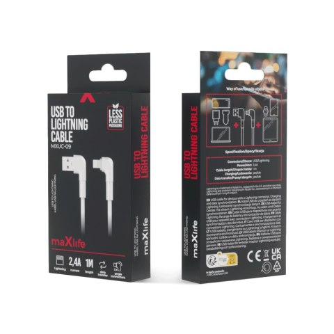 Maxlife kabel kątowy MXUC-09 USB - Lightning 1,0 m 2,4A biały