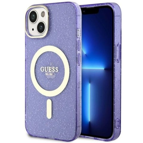 Guess nakładka do iPhone 14 6,1" GUHMP14SHCMCGU fioletowa hardcase Magsafe IML Glitter Gold