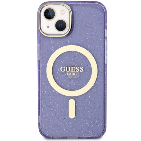 Guess nakładka do iPhone 14 6,1" GUHMP14SHCMCGU fioletowa hardcase Magsafe IML Glitter Gold