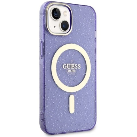 Guess nakładka do iPhone 14 6,1" GUHMP14SHCMCGU fioletowa hardcase Magsafe IML Glitter Gold
