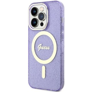 Guess nakładka do iPhone 14 Pro 6,1" GUHMP14LHCMCGU fioletowa hardcase Magsafe IML Glitter Gold