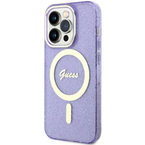 Guess nakładka do iPhone 14 Pro 6,1" GUHMP14LHCMCGU fioletowa hardcase Magsafe IML Glitter Gold