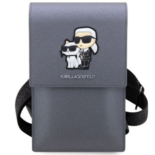 Karl Lagerfeld torebka na telefon KLWBSAKCPMG srebrna hardcase Phone Pounch Universal Saffiano K&C NFT