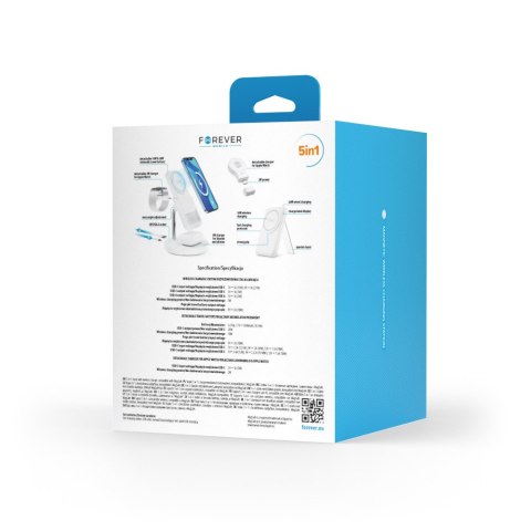 Forever stacja ładująca bezprzewodowa magnetyczna z power bankiem MACS-100 biała 5w1