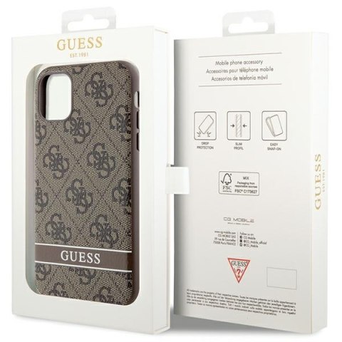 Guess nakładka do iPhone 11 GUHCN61P4SNW brązowa HC 4G Stripe