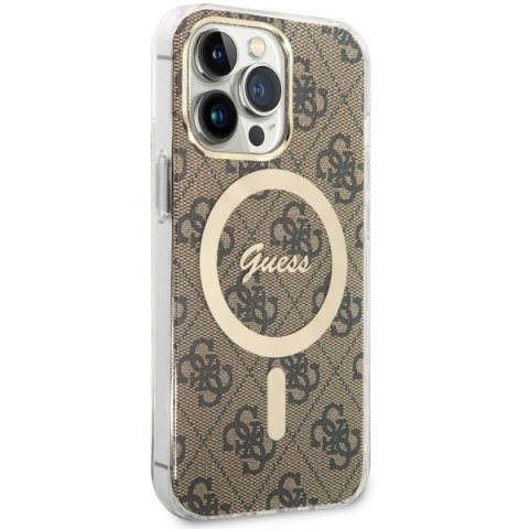 Guess nakładka do iPhone 13 / 13 Pro 6,1" GUHMP13LH4STW brązowa hard case 4G MagSafe