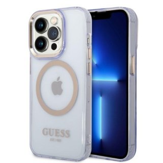 Guess nakładka do iPhone 14 Pro 6,1" GUHMP14LHTCMU fioletowa HC Magsafe Gold Outline Translucent