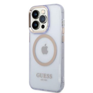 Guess nakładka do iPhone 14 Pro 6,1" GUHMP14LHTCMU fioletowa HC Magsafe Gold Outline Translucent