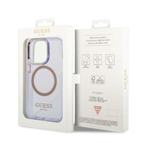 Guess nakładka do iPhone 14 Pro 6,1" GUHMP14LHTCMU fioletowa HC Magsafe Gold Outline Translucent